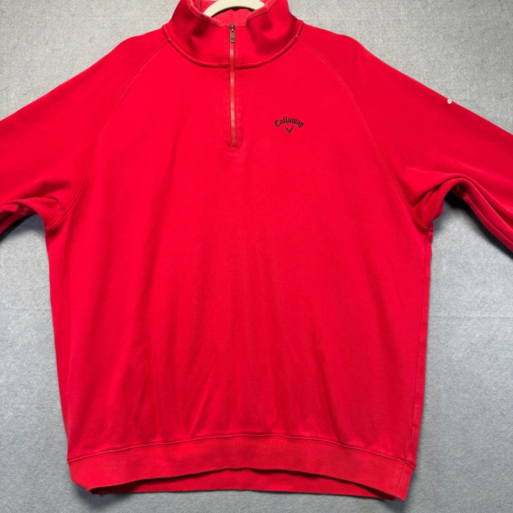 Callaway Mens Red Pima Cotton Quarter Zip Golf Pullover Sweater XL‎ Odyssey Logo